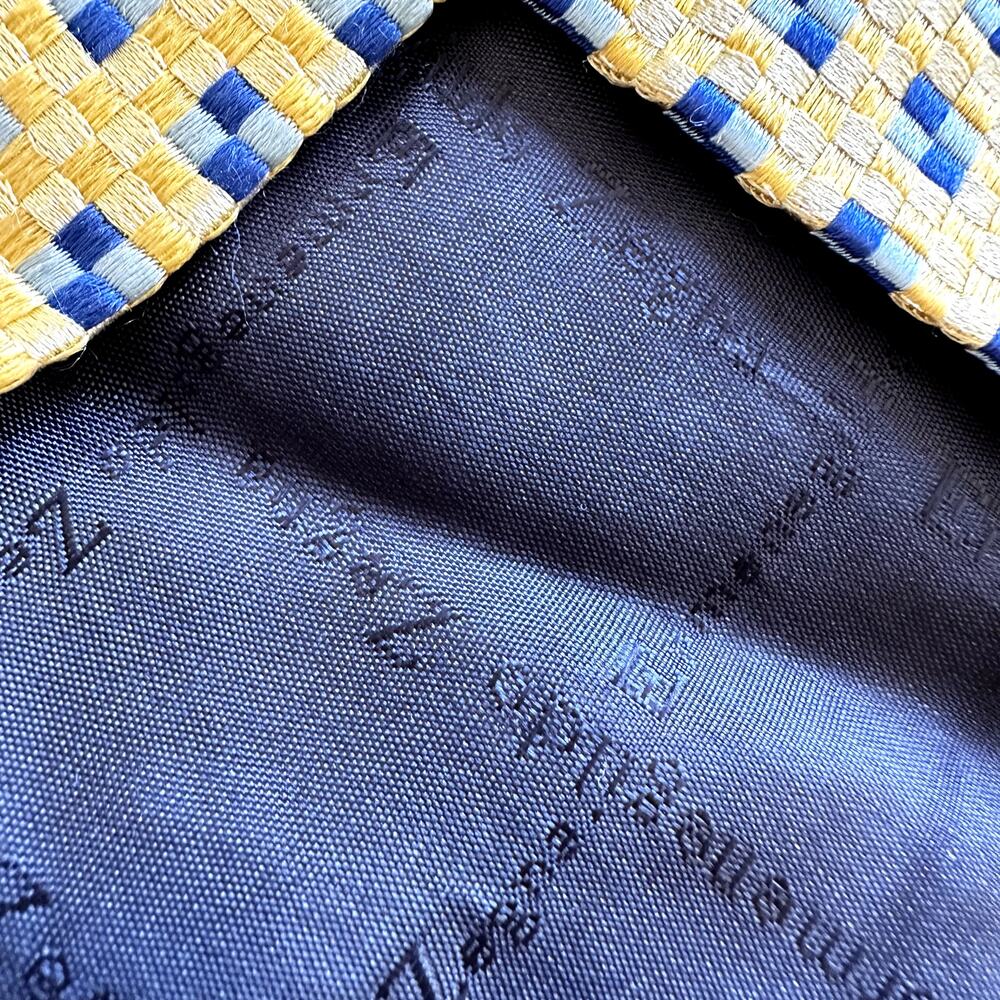 Ermenegildo Zegna 100% Silk Tie Made in Italy Gingham Check Yellow Blue One Size - Picture 5 of 5